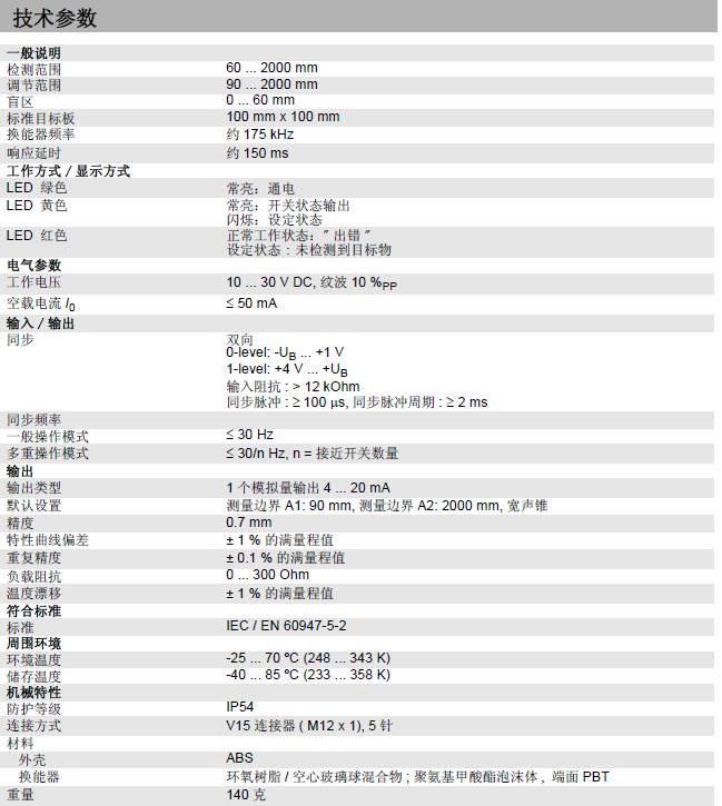 倍加福超聲波技術參數